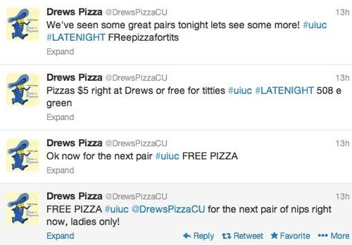 Drew's pizza boobs tweets